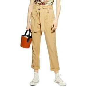 Topshop Womens Rory Paperbag Waist Utility Trousers Pants Tan Size 12